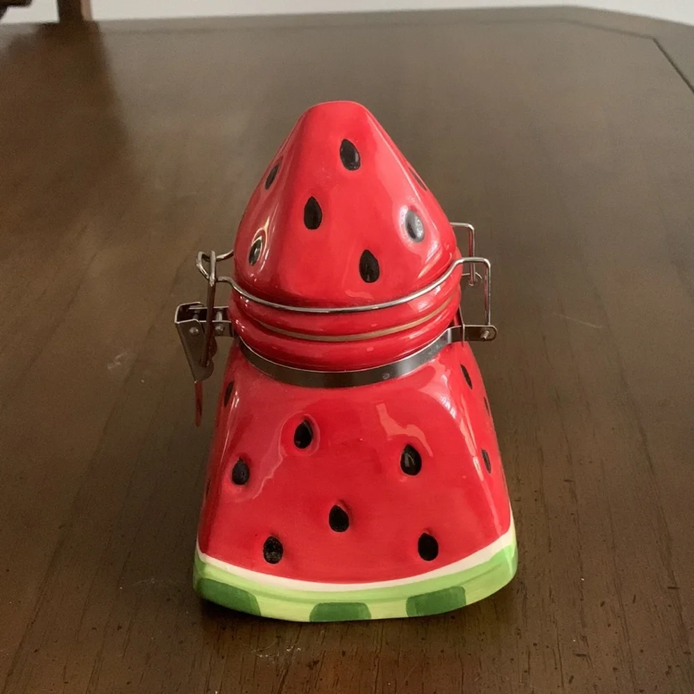 CERAMIC JAR WATERMELON COVER HINGE SEALING SUGAR COFFEE HOLDER DECOR STORAGE